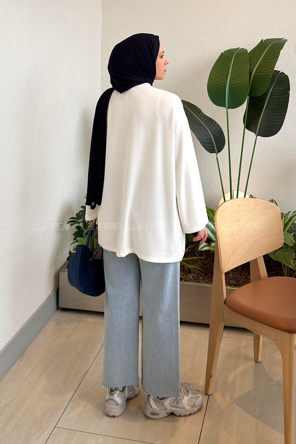 White Crew Neck Viscose Fabric Polyester Printed Tunic