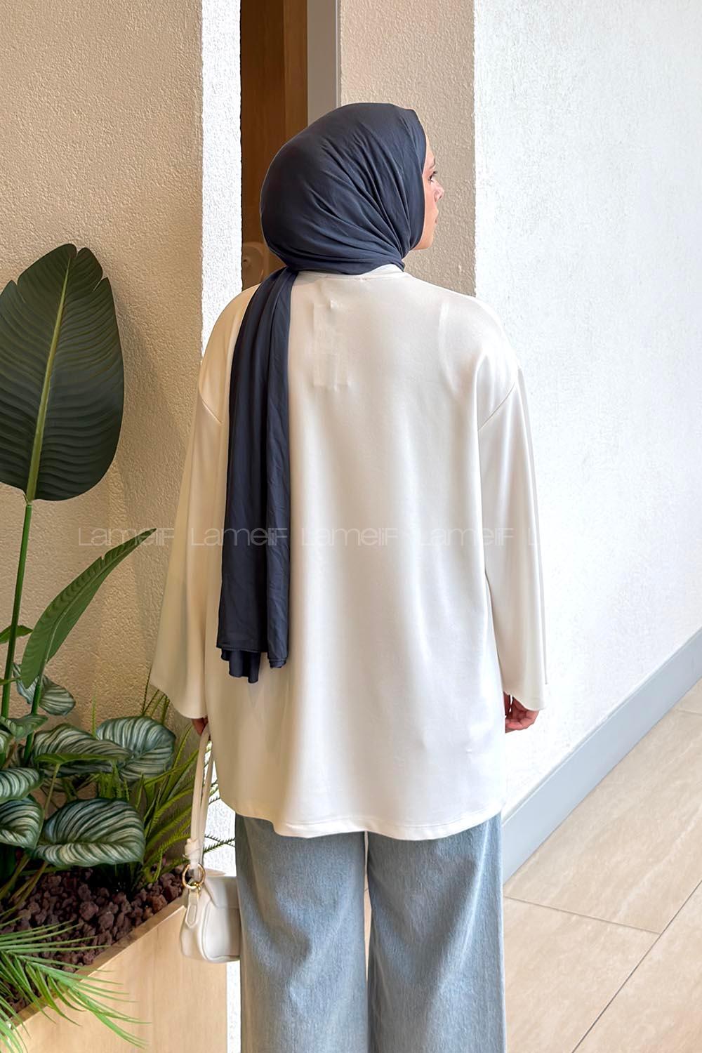 White-2 Crew Neck Viscose Fabric Polyester Printed Tunic