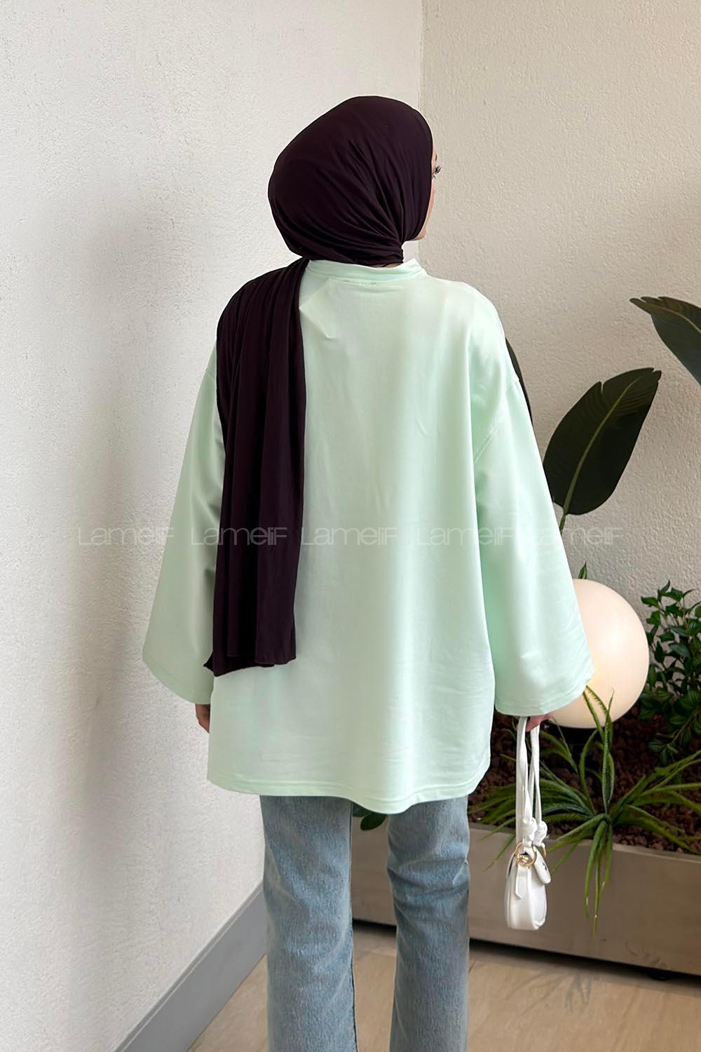 Lamelif Bisiklet Yaka İki İplik Sweat Mint Yeşili