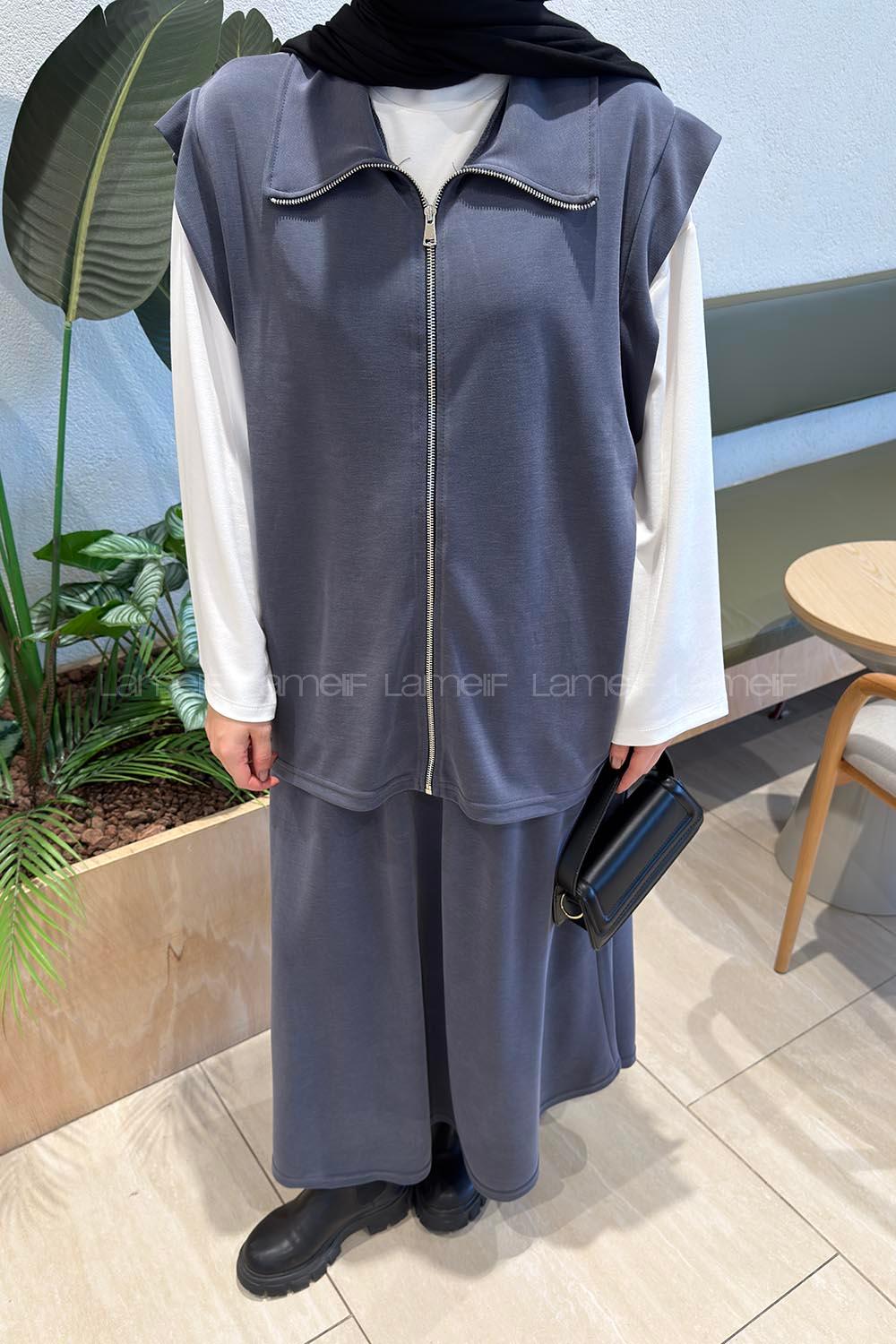 Smoked Shirt Collar Sleeveless Arm With Zipper Pleated Suit