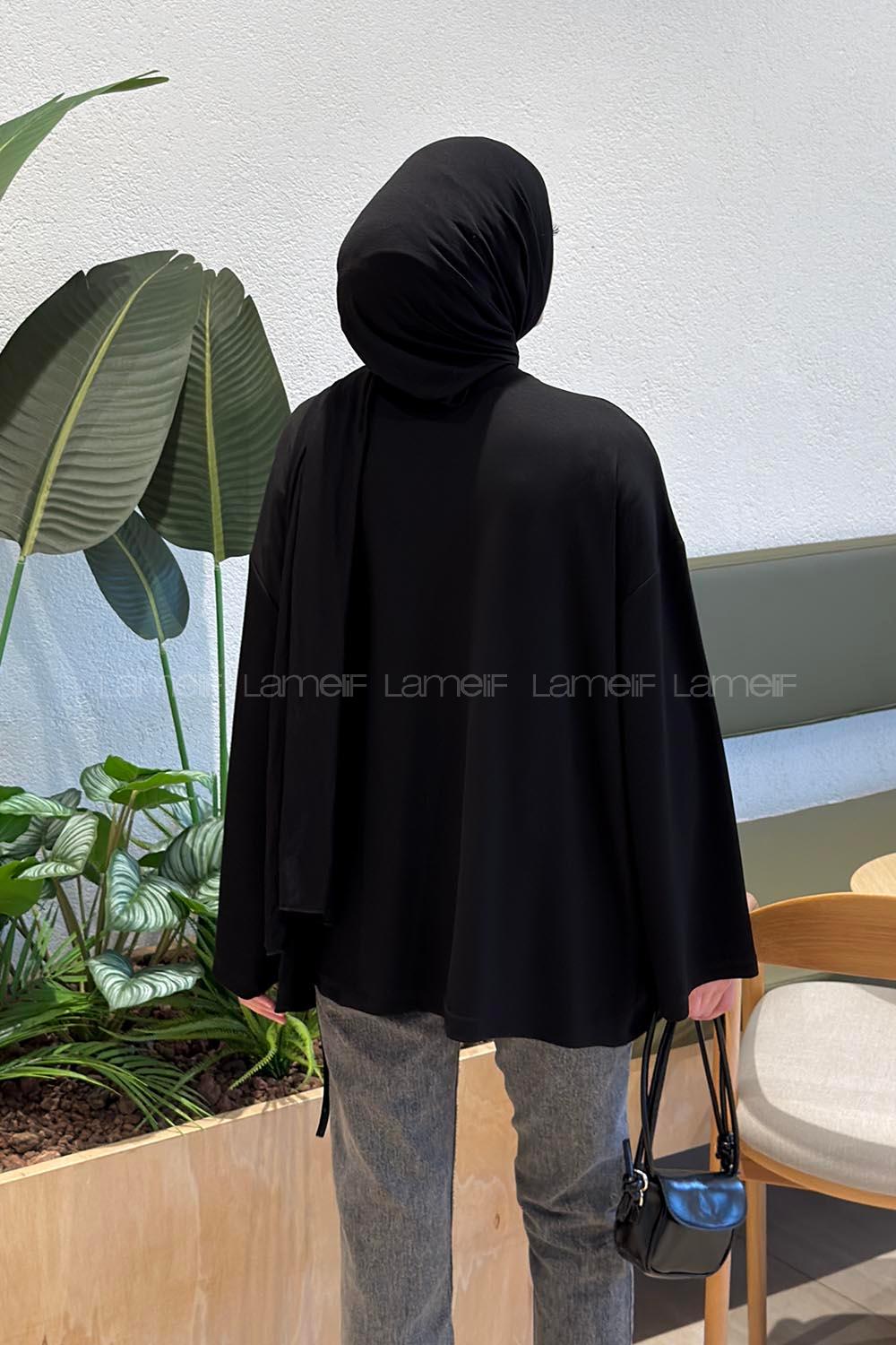 Lamelif Yan Biye Bağlamalı Tunik Siyah