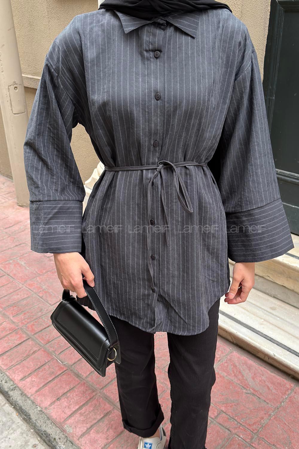 Smoked Shirt Collar Long Arm Printed Shirt