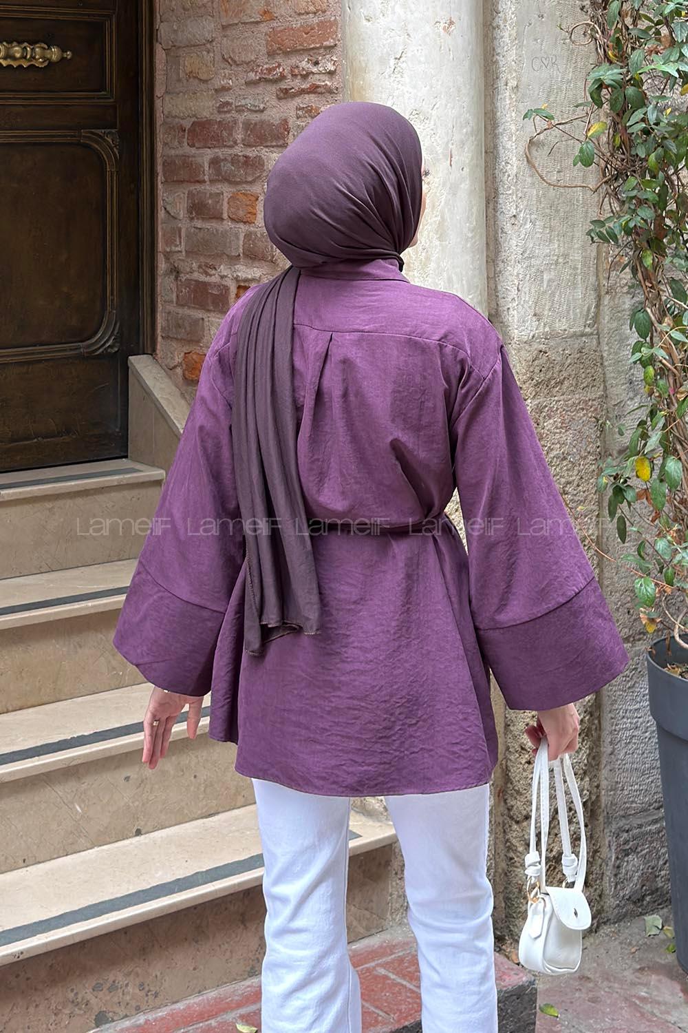 Plum Shirt Collar Long Arm Unprinted Shirt