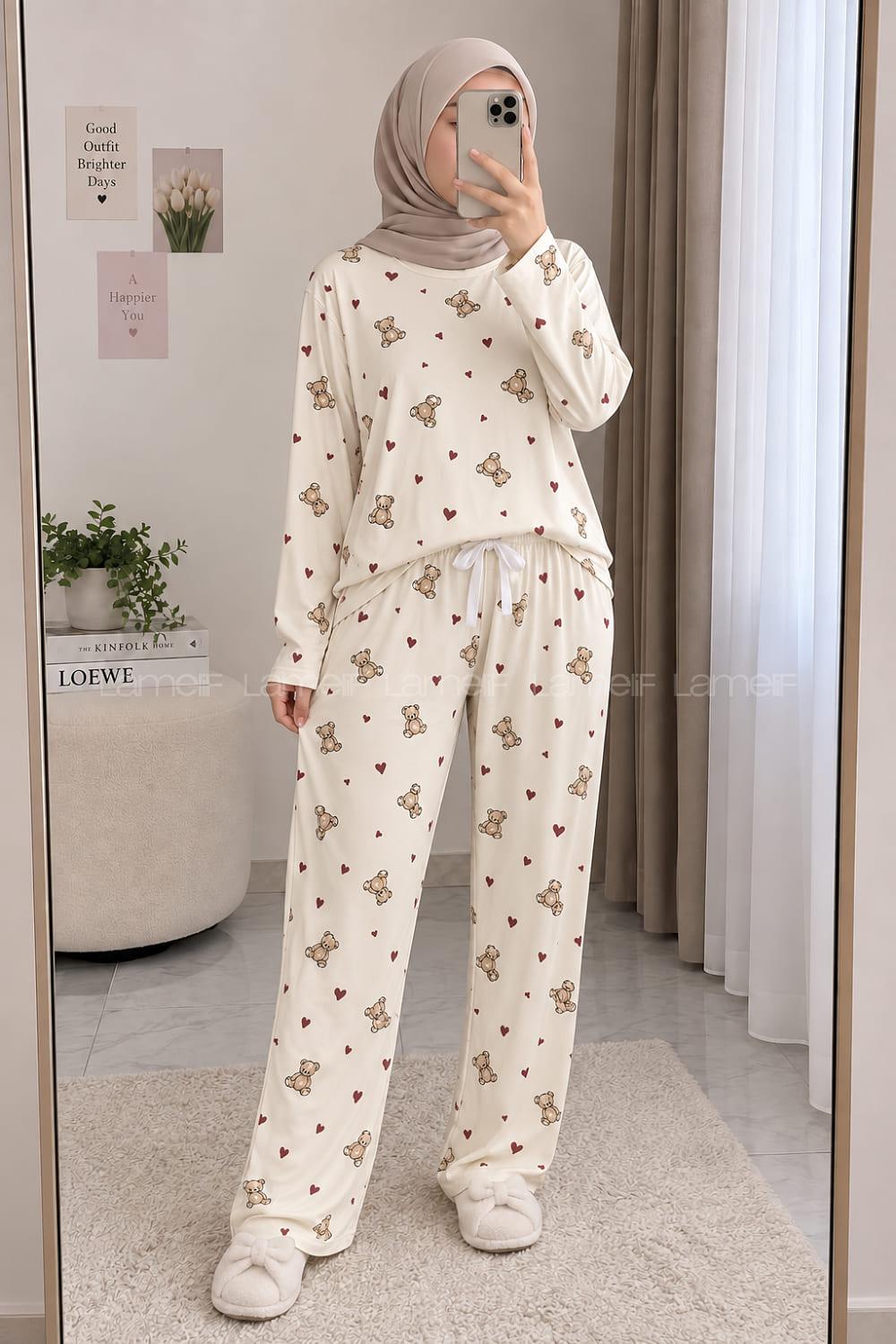 Lamelif Ayıcık-Kalp Detaylı Pijama Takımı