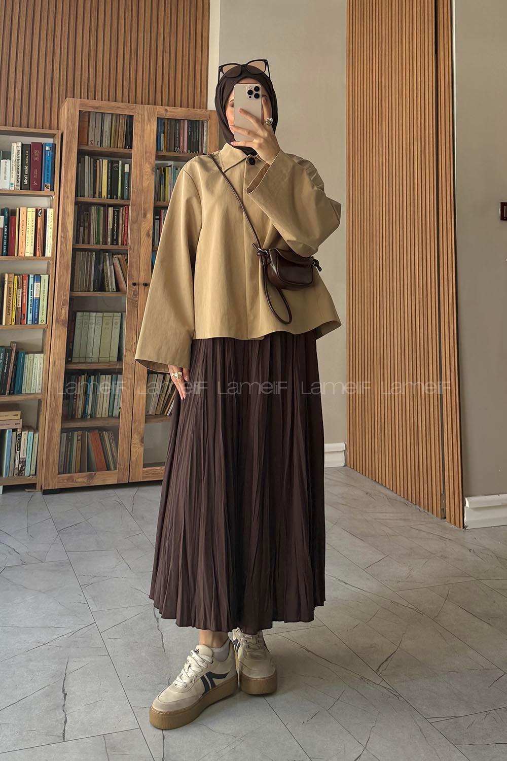 Camel Shirt Collar Long Arm Jacket
