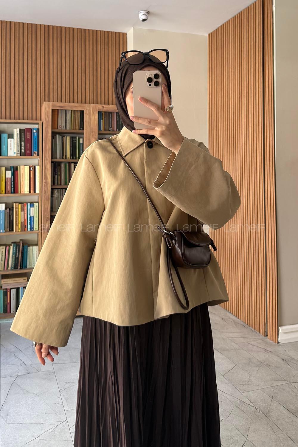 Camel Shirt Collar Long Arm Jacket
