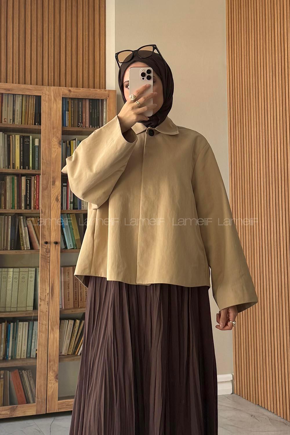 Camel Shirt Collar Long Arm Jacket