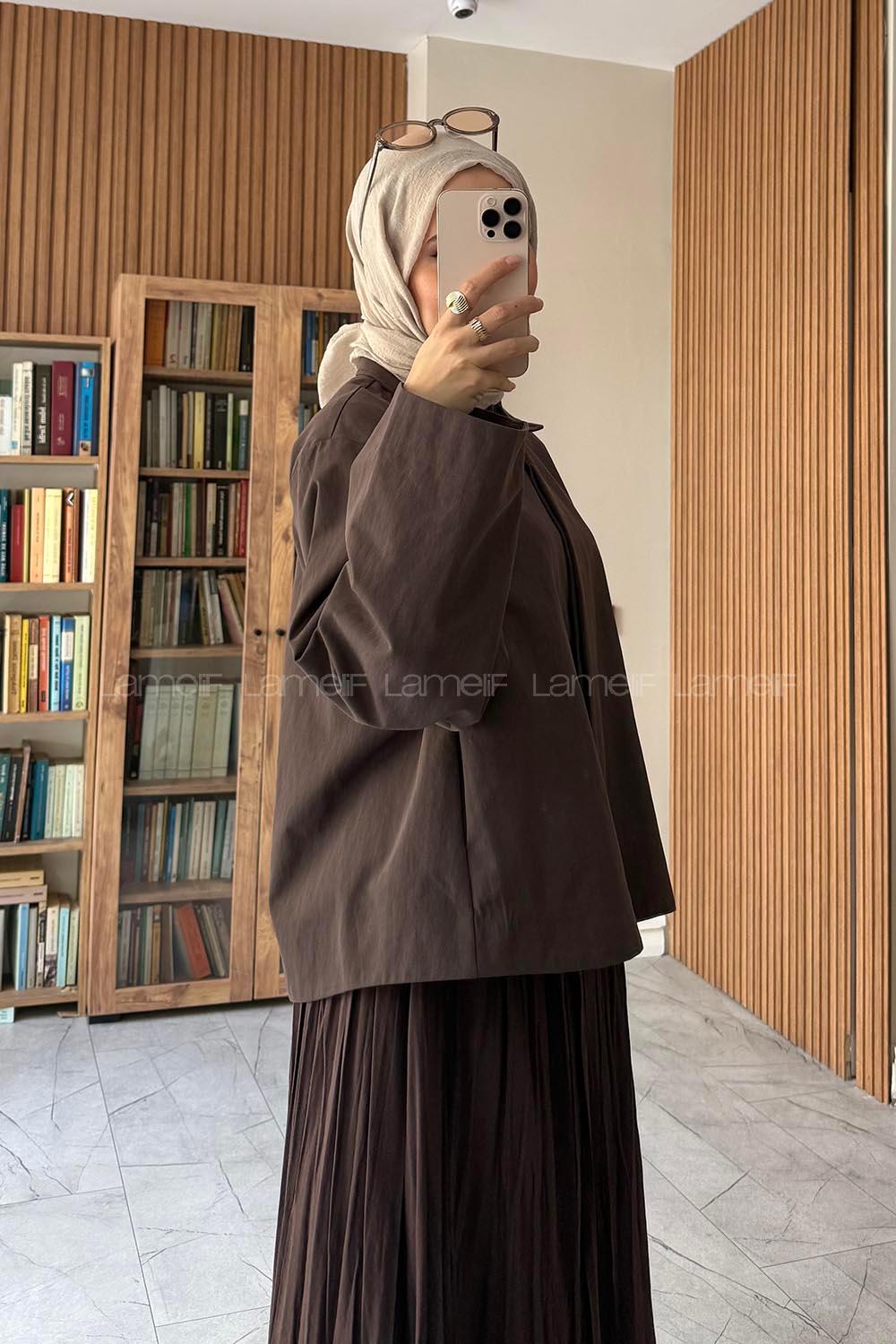 Brown Shirt Collar Long Arm Jacket