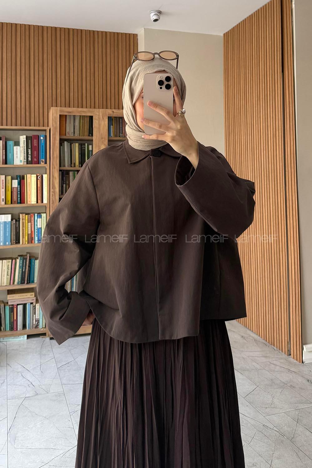 Brown Shirt Collar Long Arm Jacket