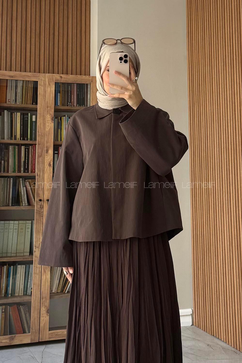 Brown Shirt Collar Long Arm Jacket