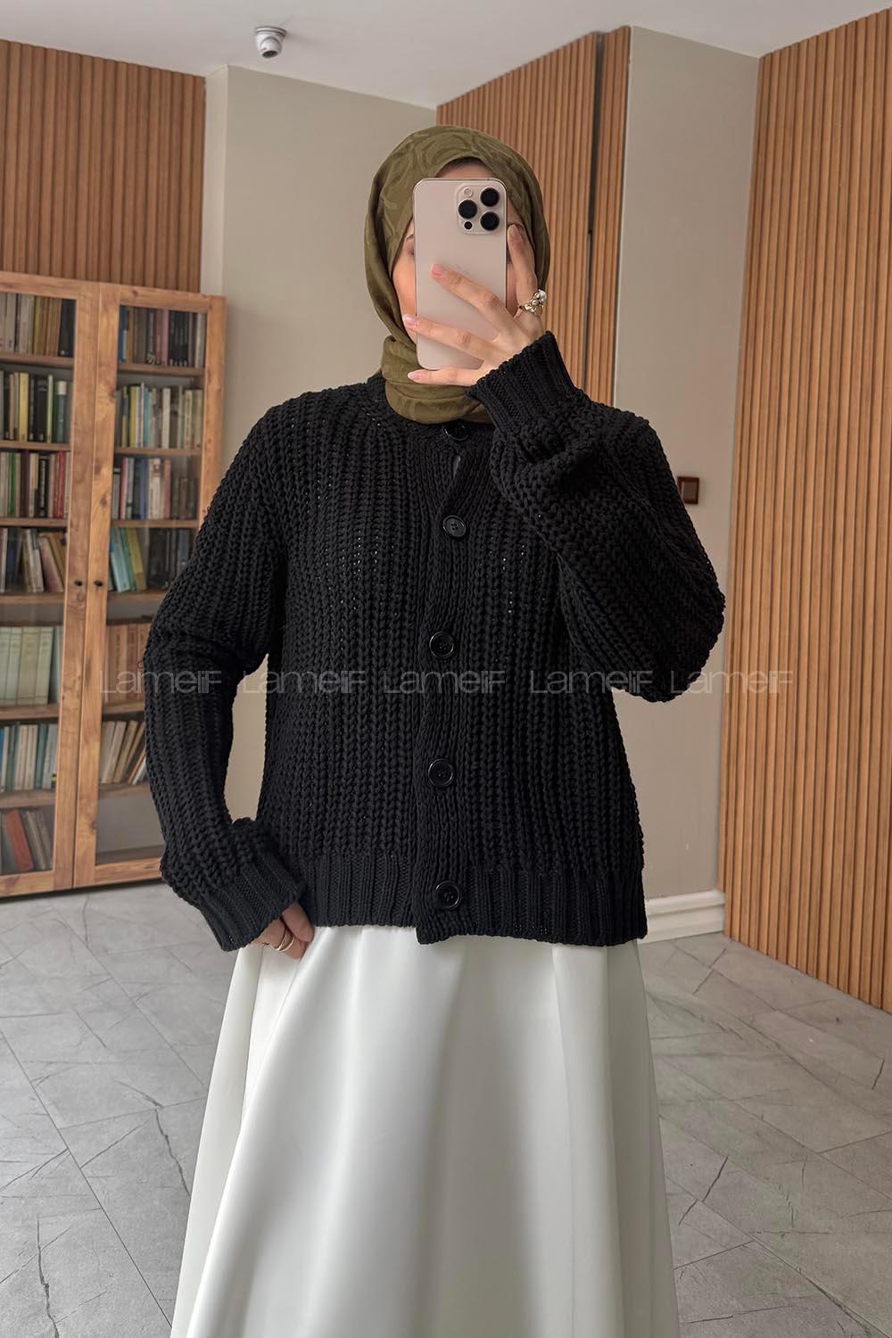 Lamelif Selanik Örgü Hırka Siyah