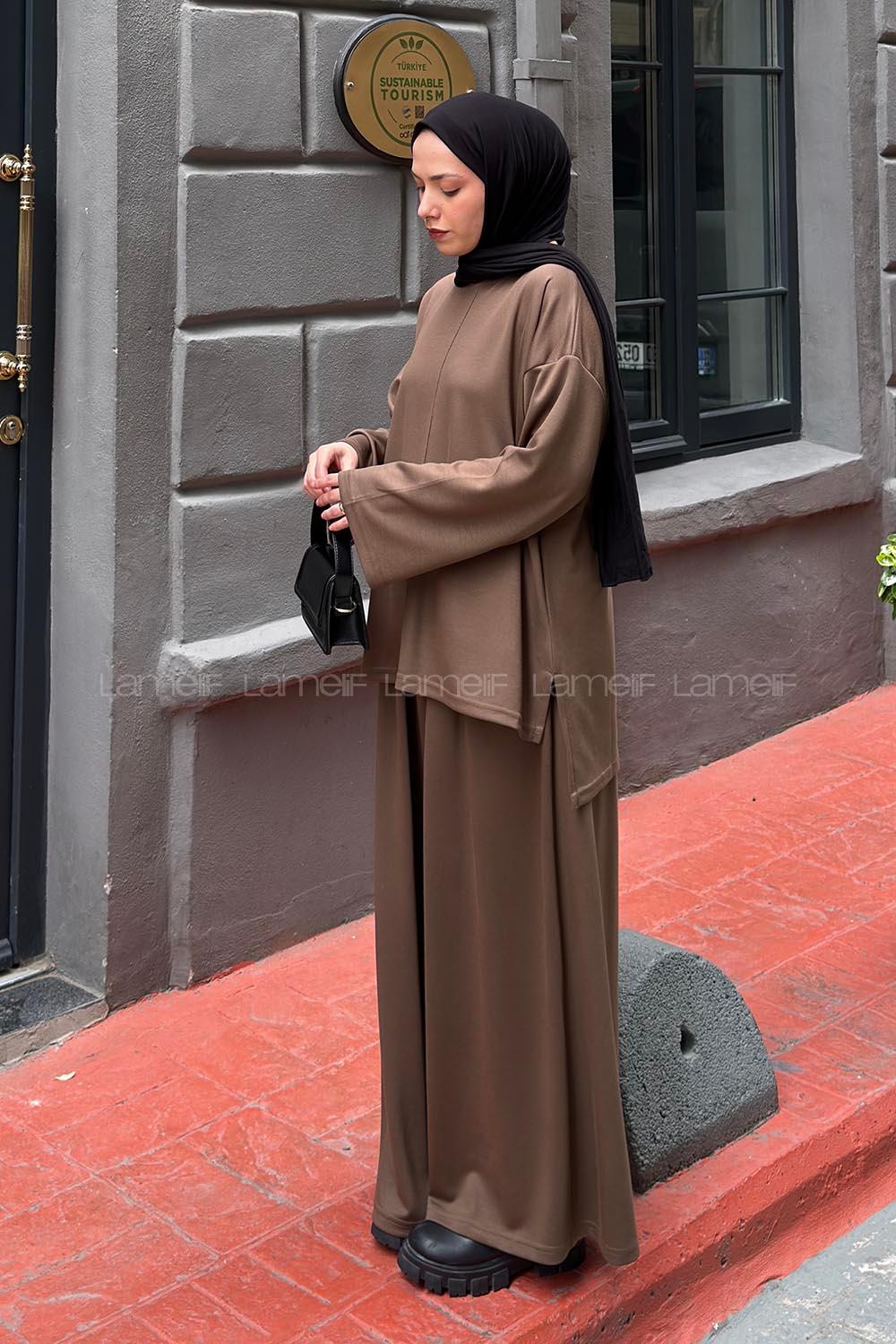 Lamelif Bisiklet Yaka Oysho Kumaş İkili Takım Haki