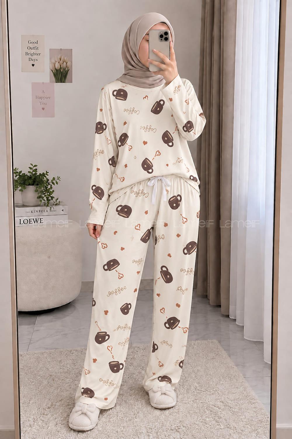 Lamelif Coffe Cup Detaylı Pijama Takımı