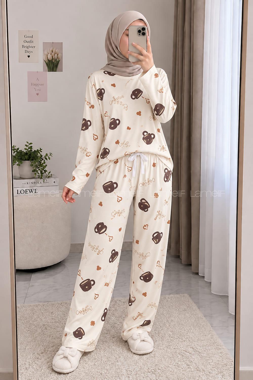 Lamelif Coffe Cup Detaylı Pijama Takımı