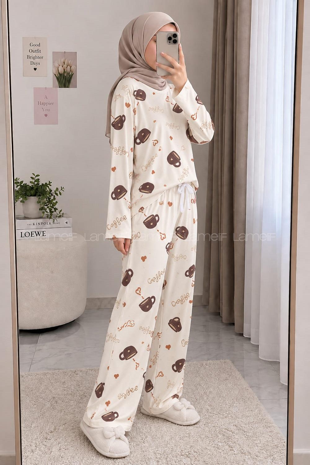 Lamelif Coffe Cup Detaylı Pijama Takımı