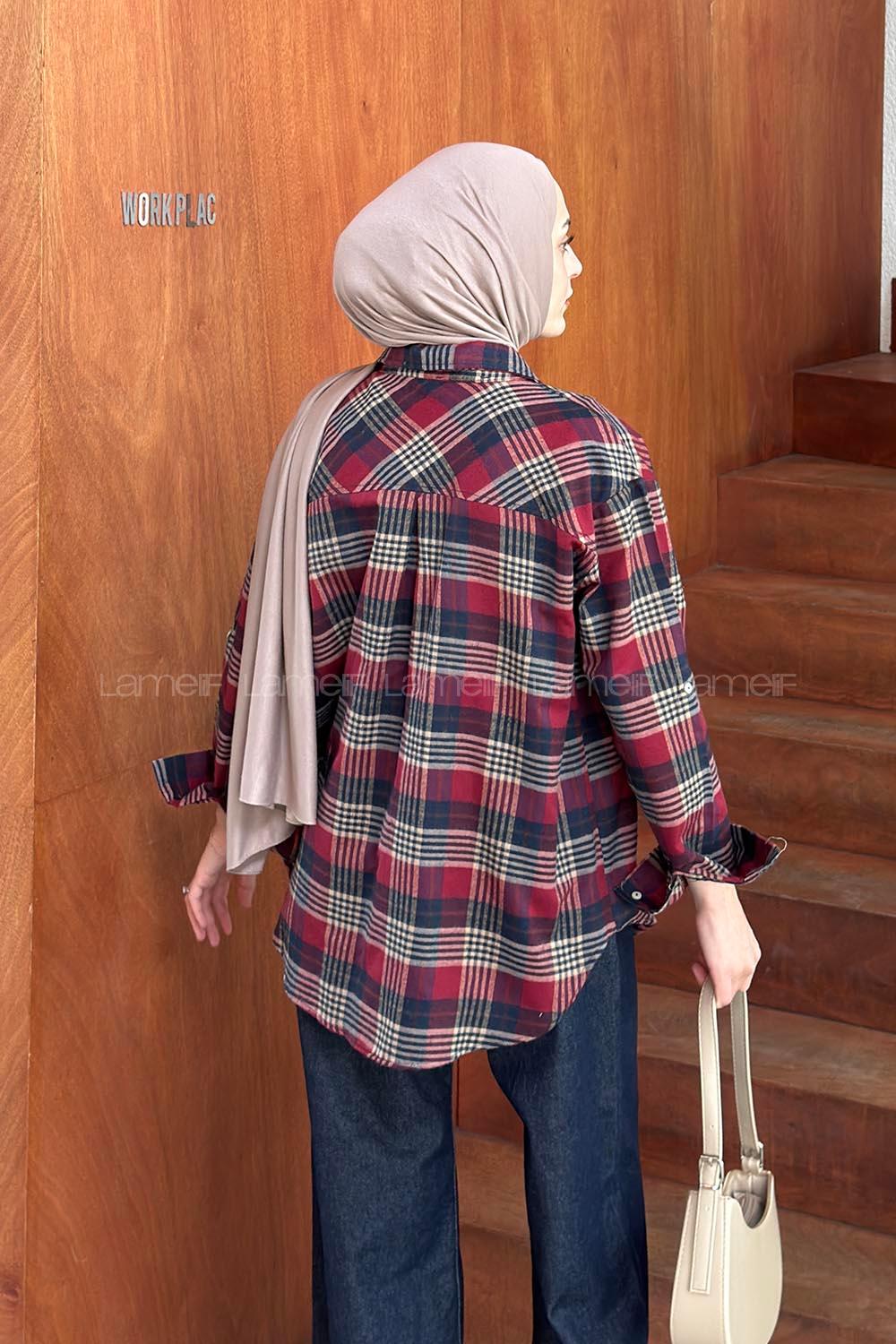 Lamelif Ekose Desen Oduncu Gömleği Bordo
