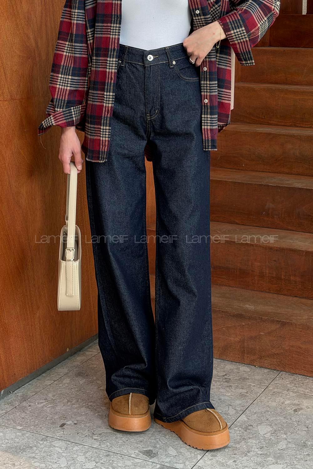 Dark Blue Denim High Waist Denim Pants