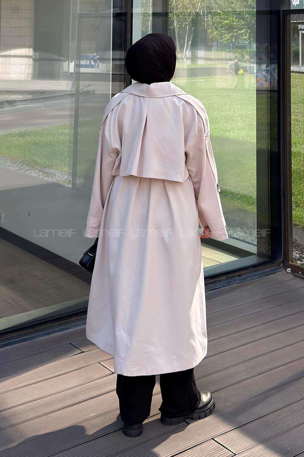 Lamelif Pelerin Detaylı Oversize Trenç Taş Rengi