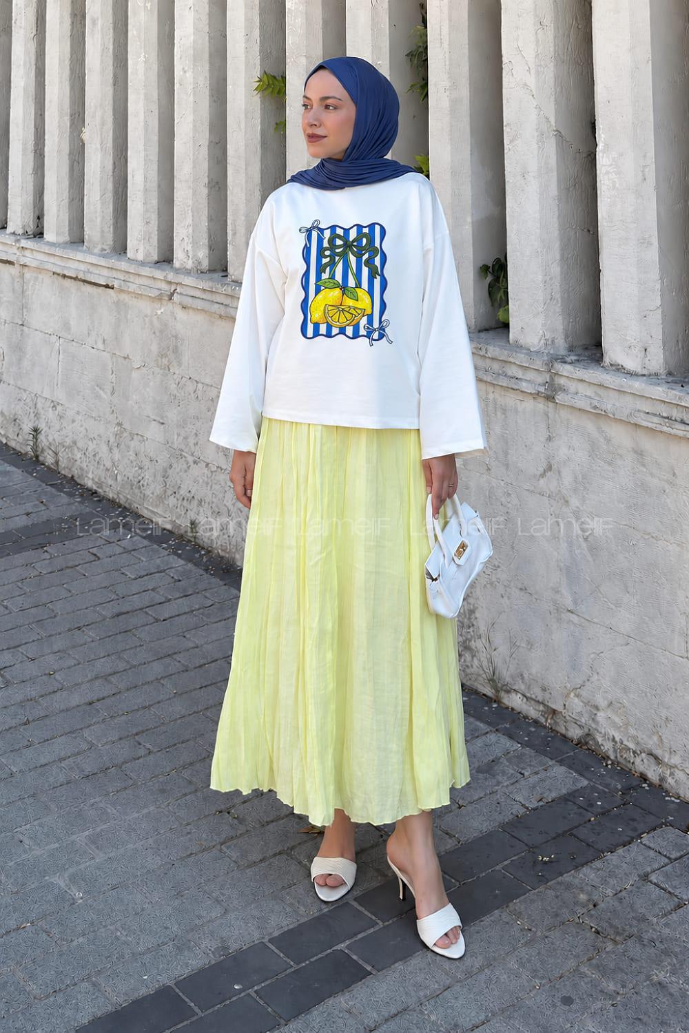 Cream-1 Crew Neck Long Arm Without Accessories Printed Blouse