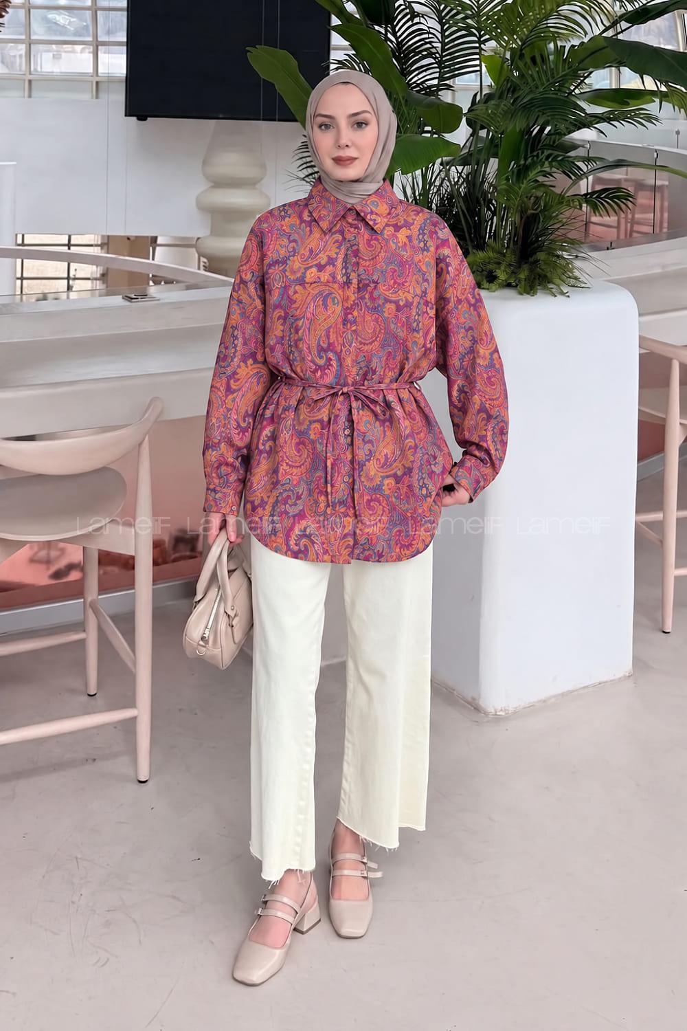 Tile Shirt Collar Long Arm Sandy Fabric Printed Shirt