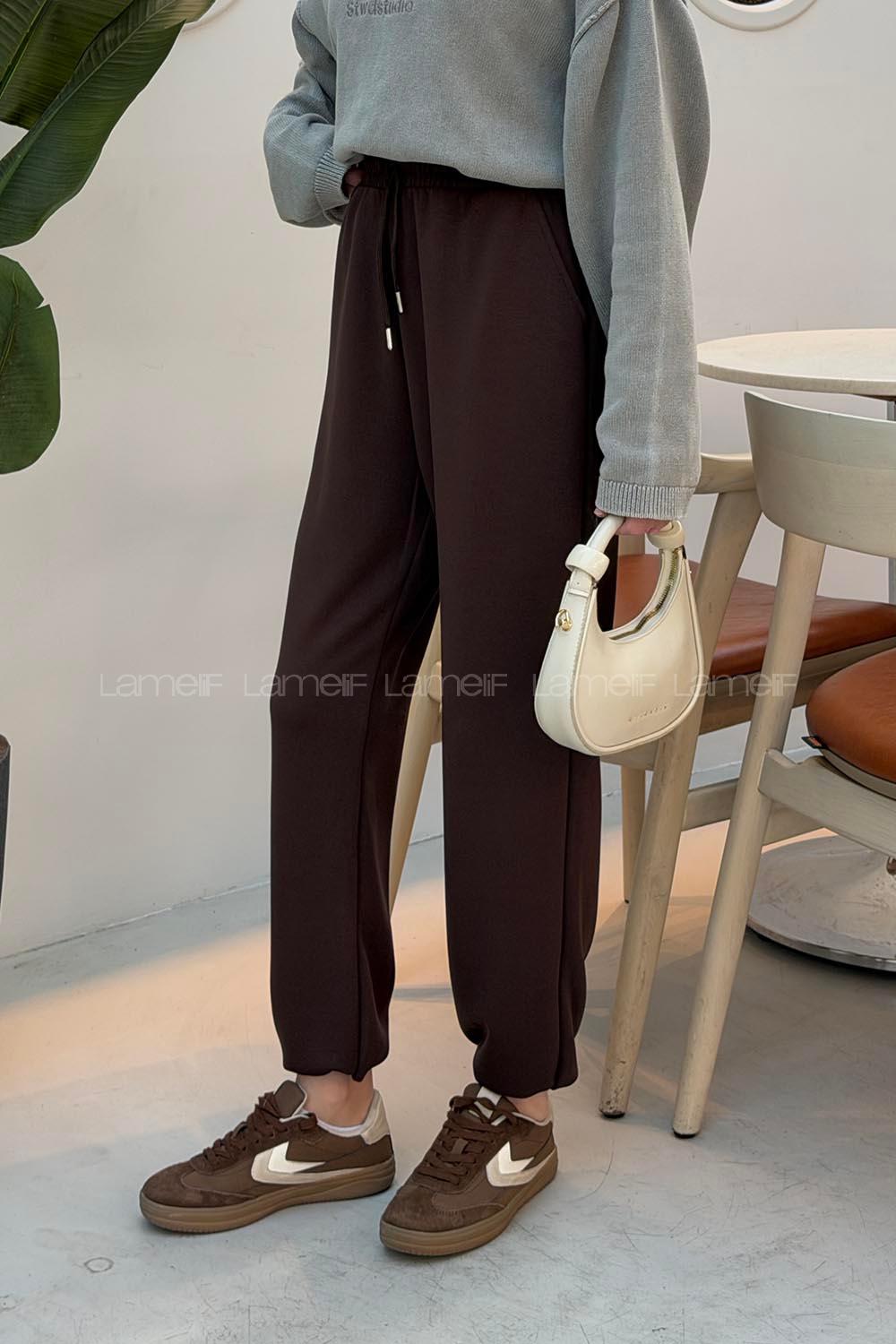 Brown Elastic Trousers High Waist Elastic Waist Regular Cut Bottom Tracksuit