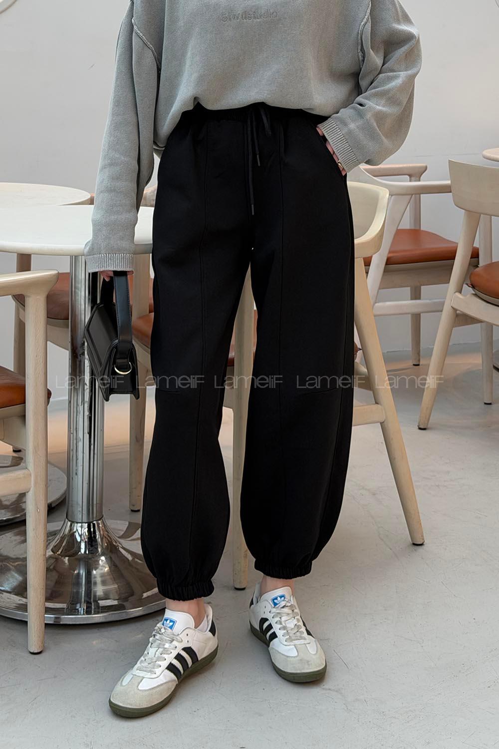 Lamelif Önü Çıma Detaylı Oversize Eşofman Siyah