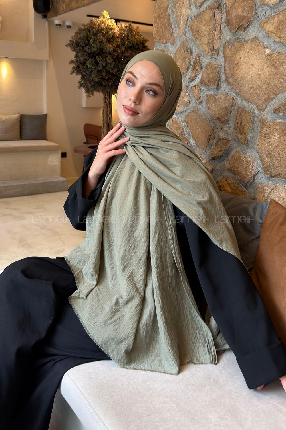 Soft Yesil Cotton Fabric Straight Shawl