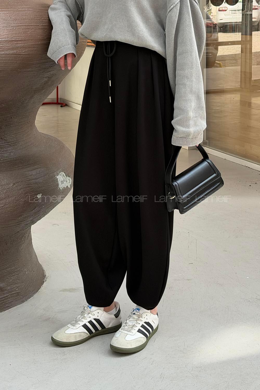 Lamelif Pensli Model Şalvar Eşofman Siyah