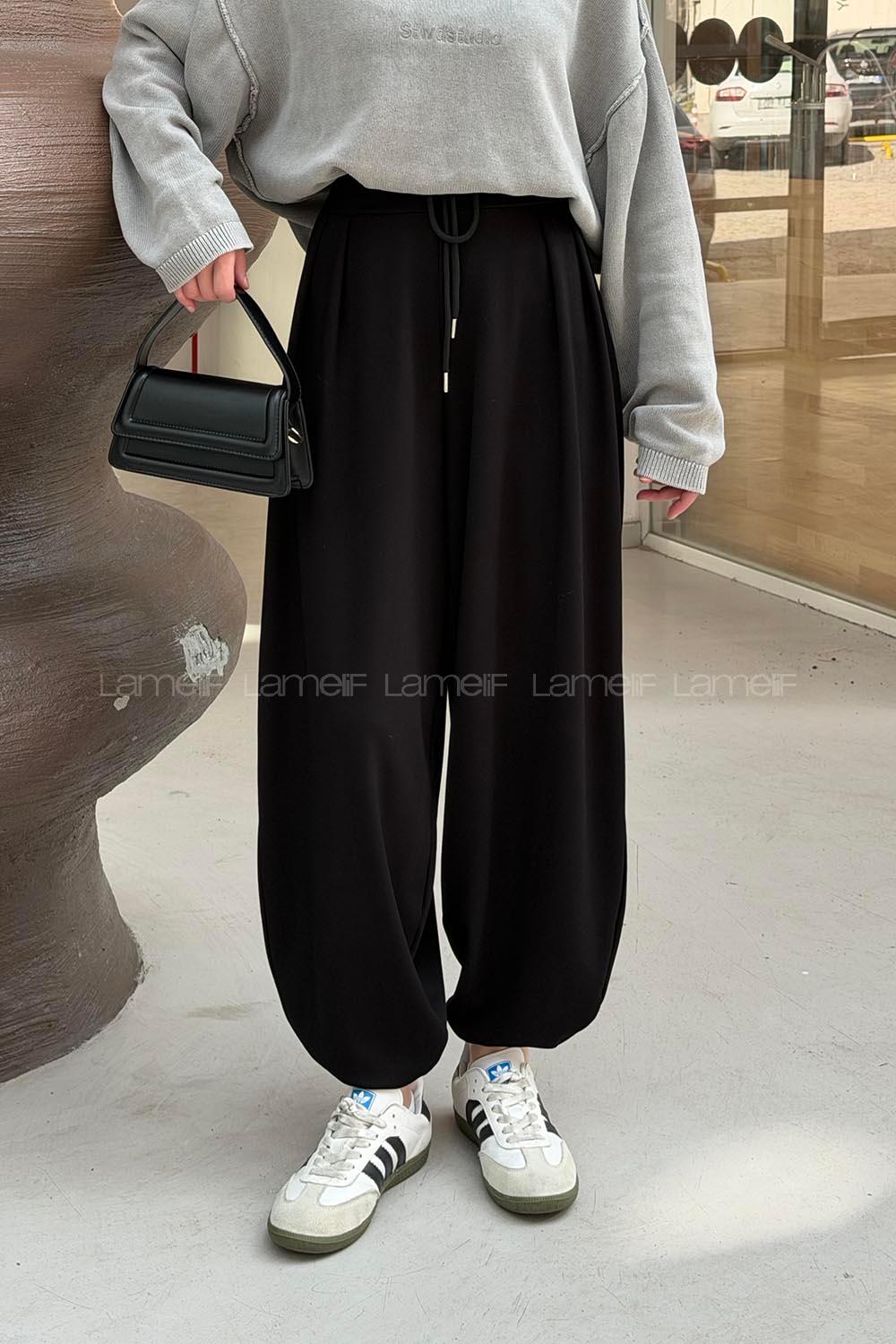 Lamelif Pensli Model Şalvar Eşofman Siyah