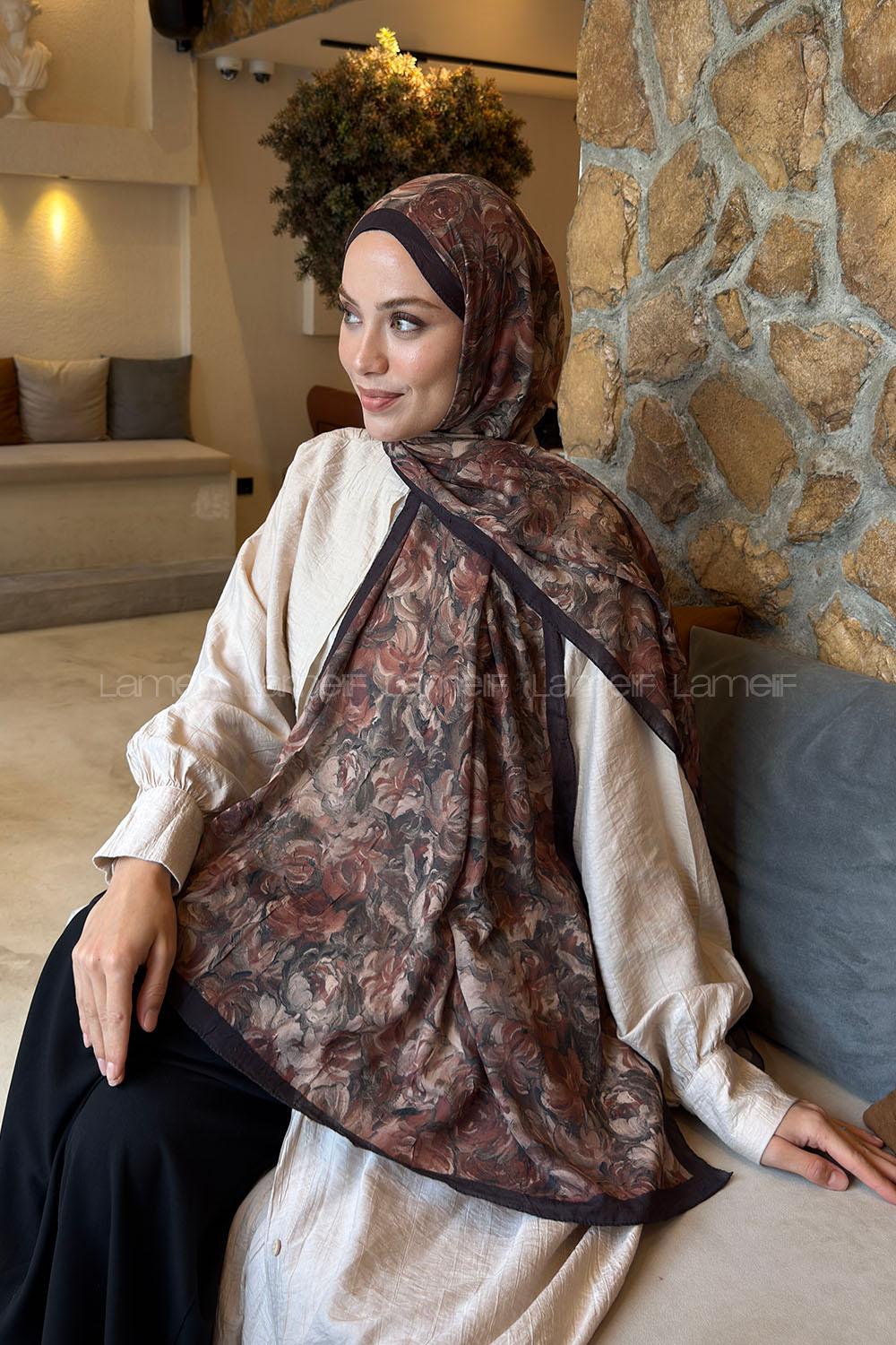 Lamelif Rose Garden Desen Bambu Şal Badem