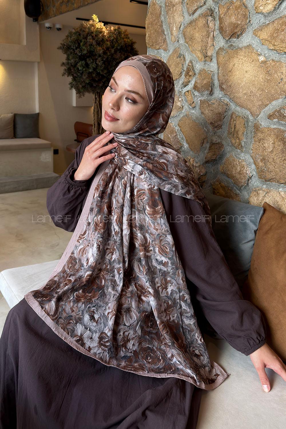Lamelif Rose Garden Desen Bambu Şal Camel