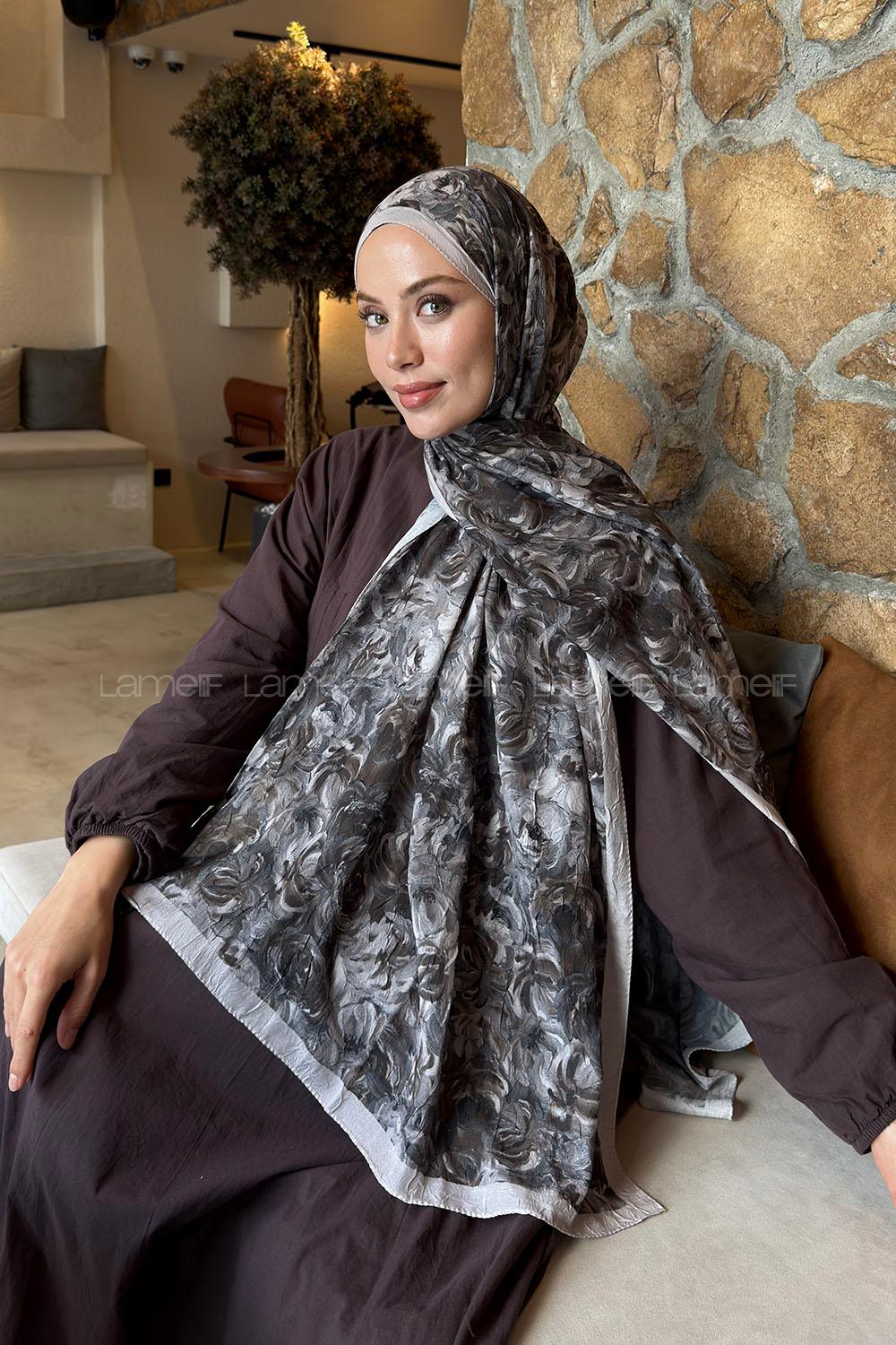 Lamelif Rose Garden Desen Bambu Şal Soft Kahve