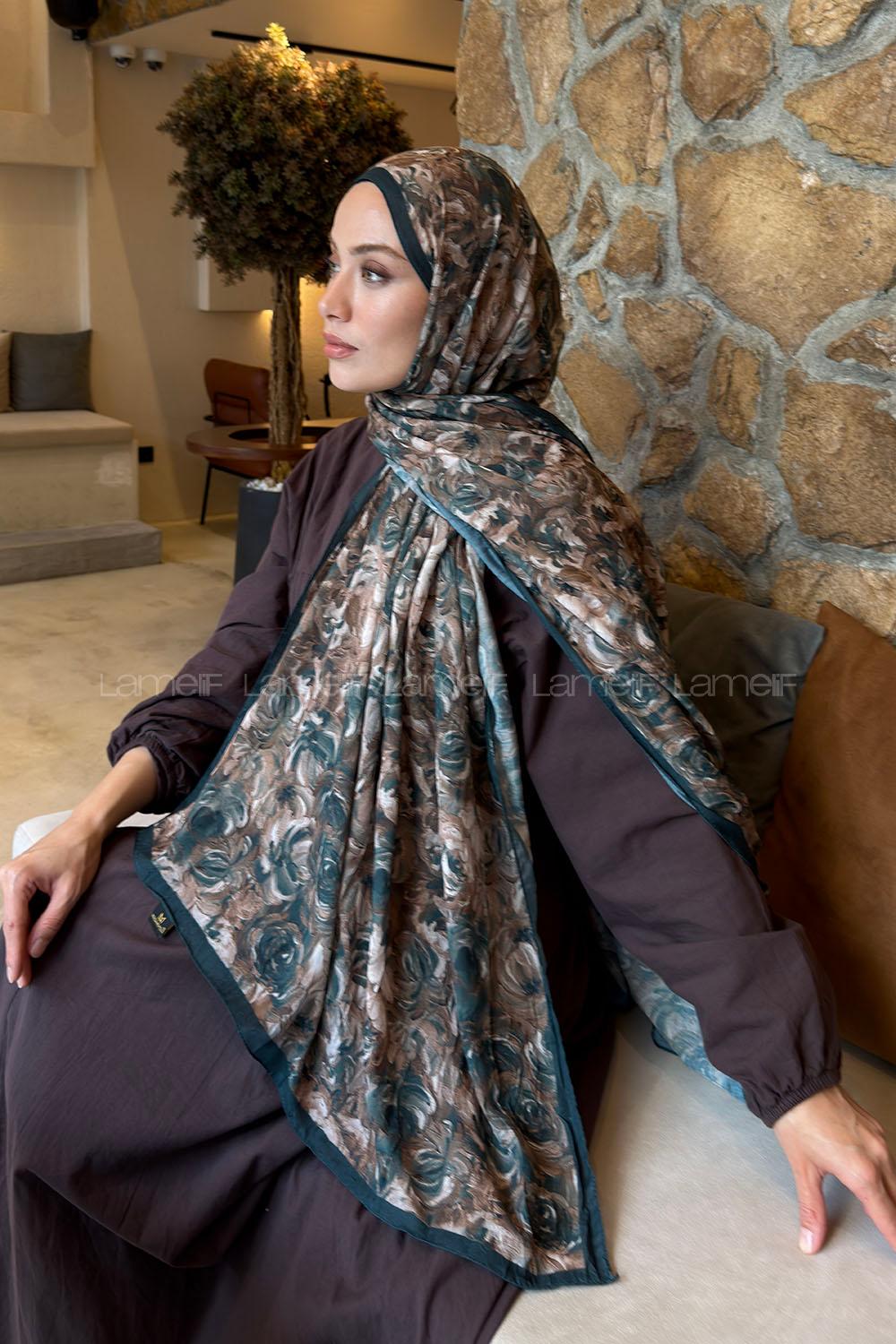 Lamelif Rose Garden Desen Bambu Şal Zümrüt Yeşili