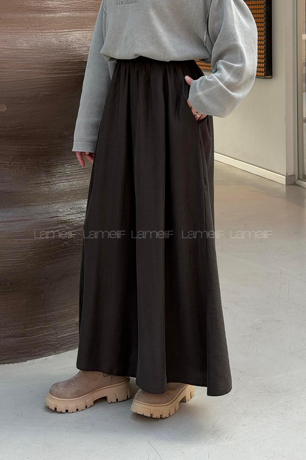 Dark Brown Tensel Elastic Waist Comfortable Pants