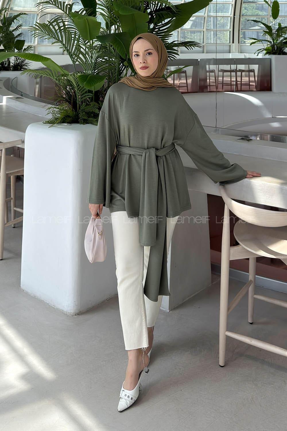 Lamelif Kemer Bağlamalı Tunik Haki