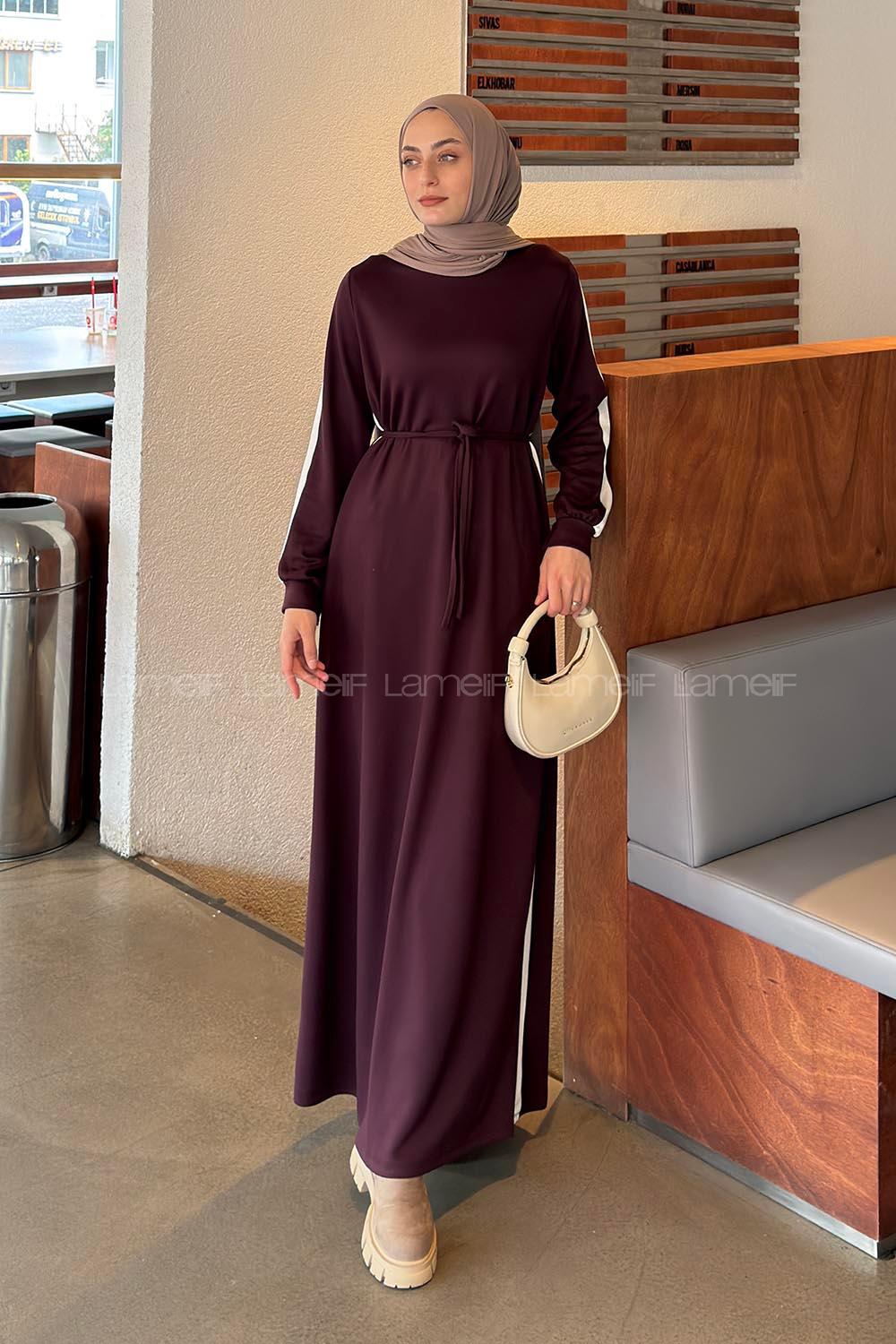 Lamelif Bağlamalı Modal Kumaş Elbise Bordo