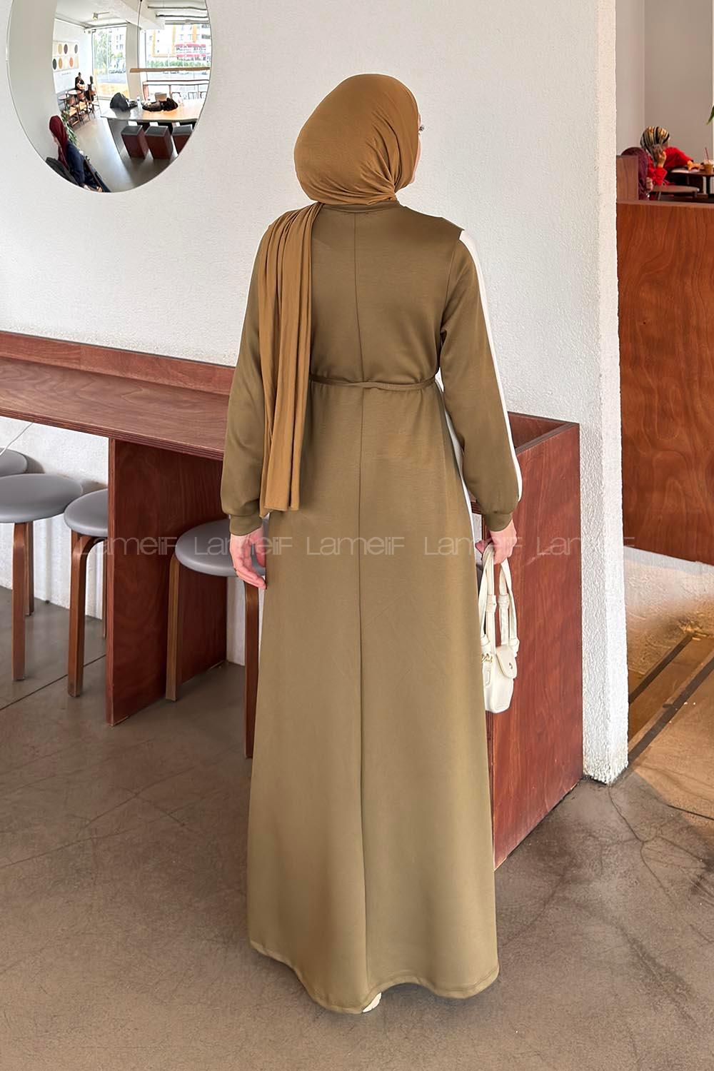 Lamelif Bağlamalı Modal Kumaş Elbise Haki
