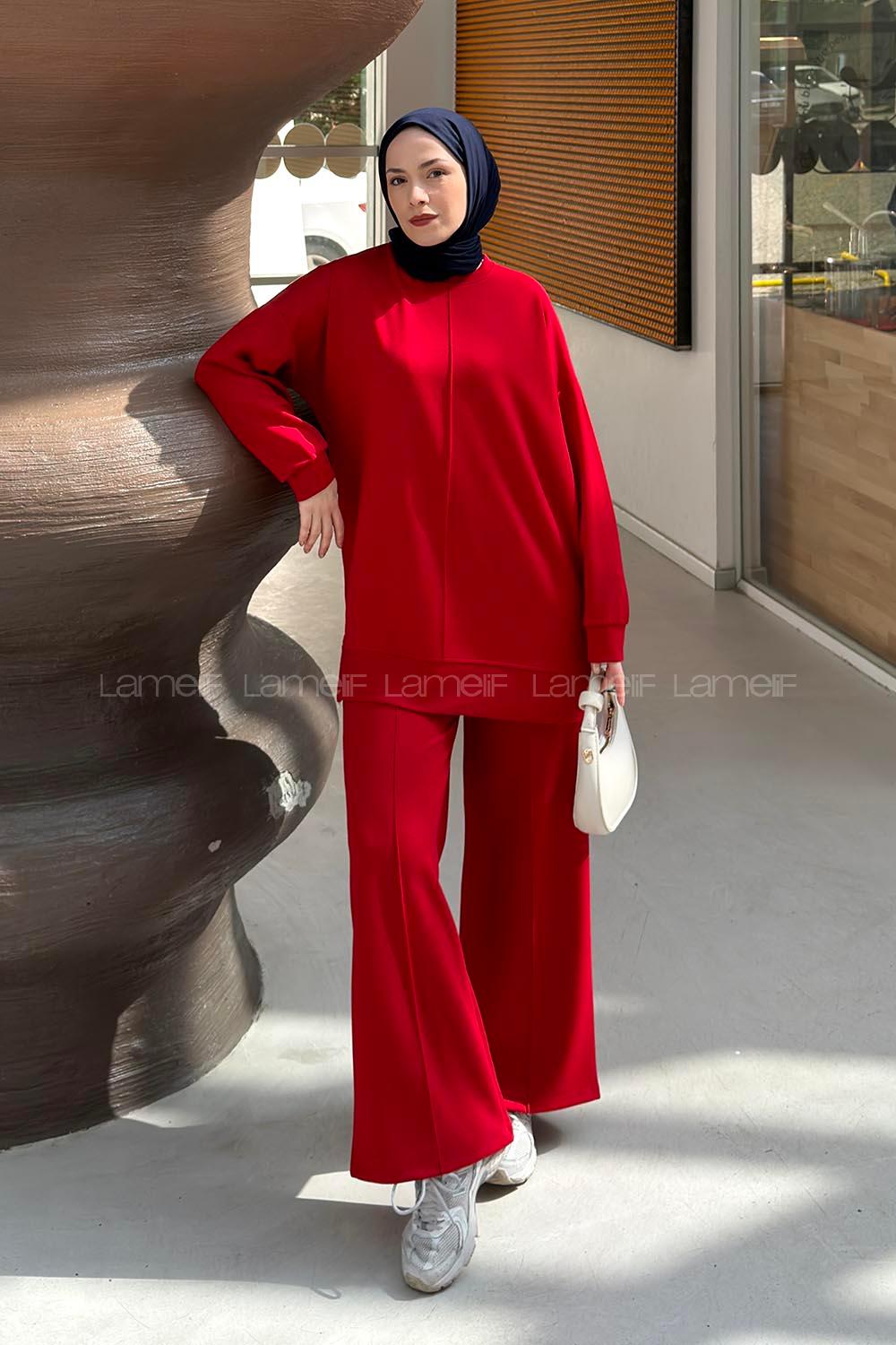 Red Crew Neck Long Arm Without Accessories Regular Trousers Suit