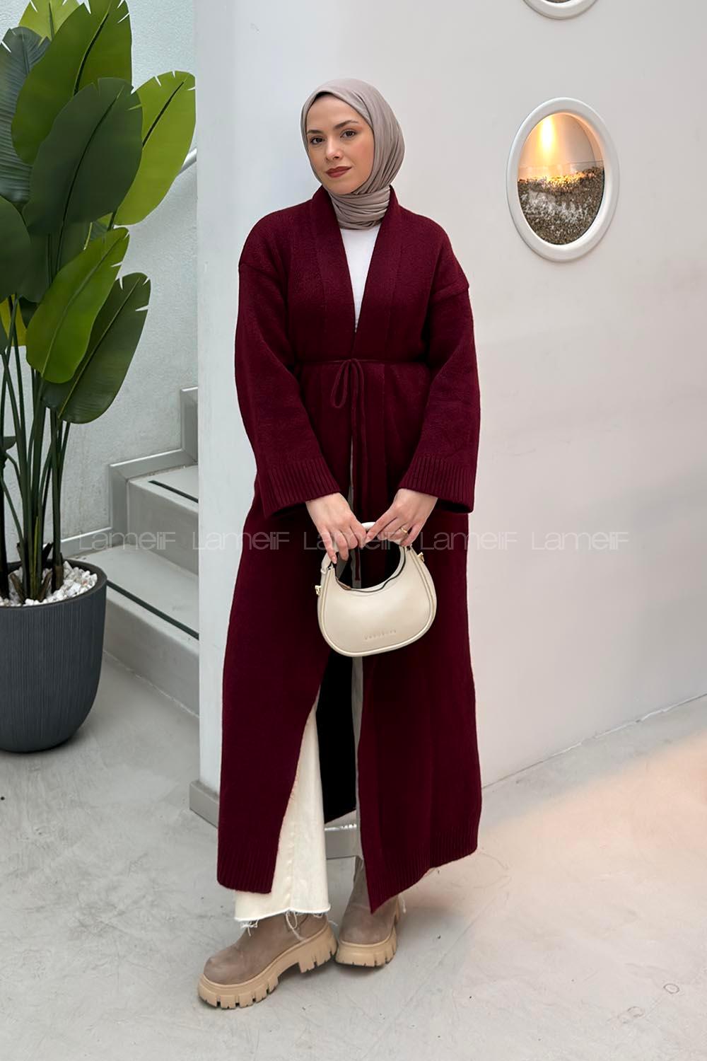 Claret Red Normal Neck Long Arm Acrylic Polyester Cardigan