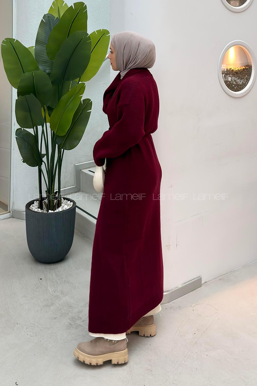 Claret Red Normal Neck Long Arm Acrylic Polyester Cardigan