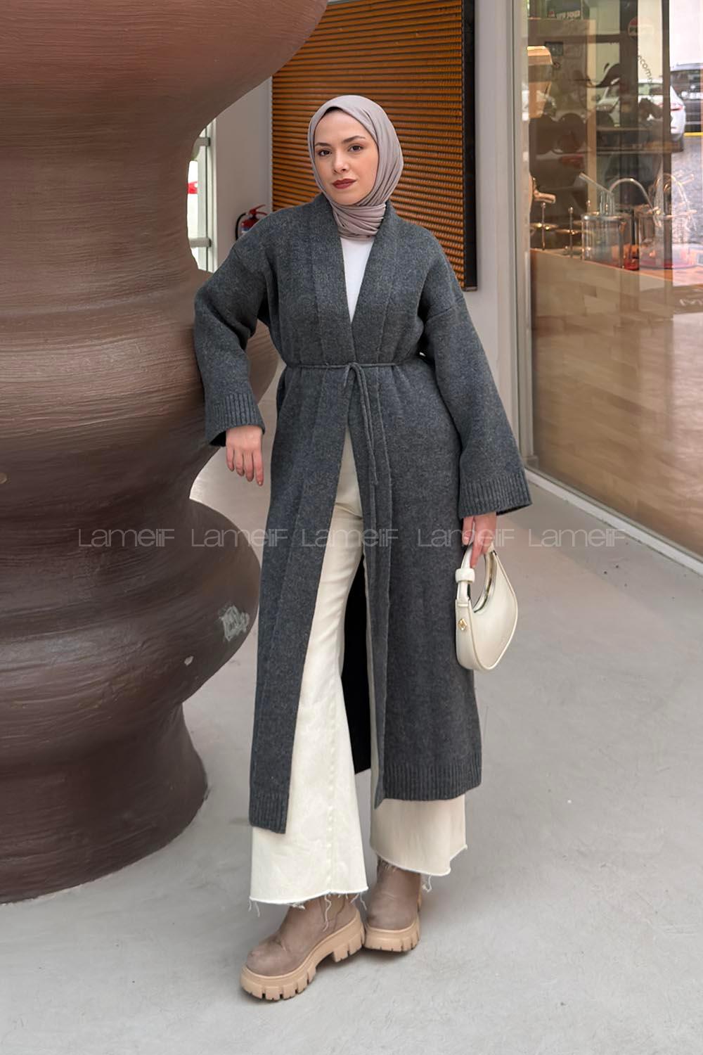 Gray Normal Neck Long Arm Acrylic Polyester Cardigan