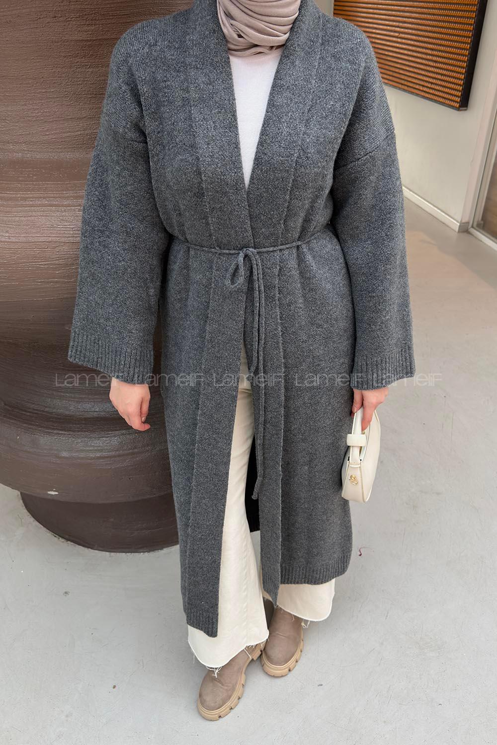 Gray Normal Neck Long Arm Acrylic Polyester Cardigan