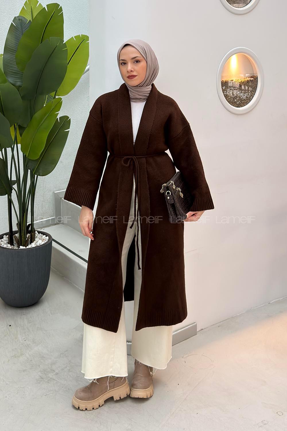 Brown Normal Neck Long Arm Acrylic Polyester Cardigan