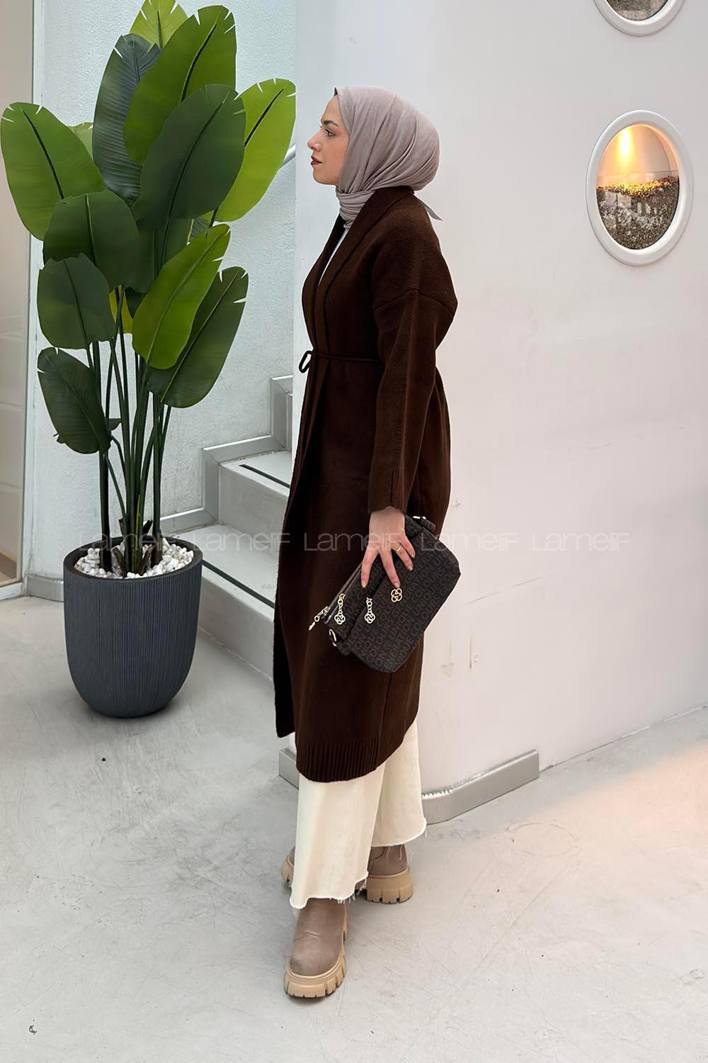 Brown Normal Neck Long Arm Acrylic Polyester Cardigan