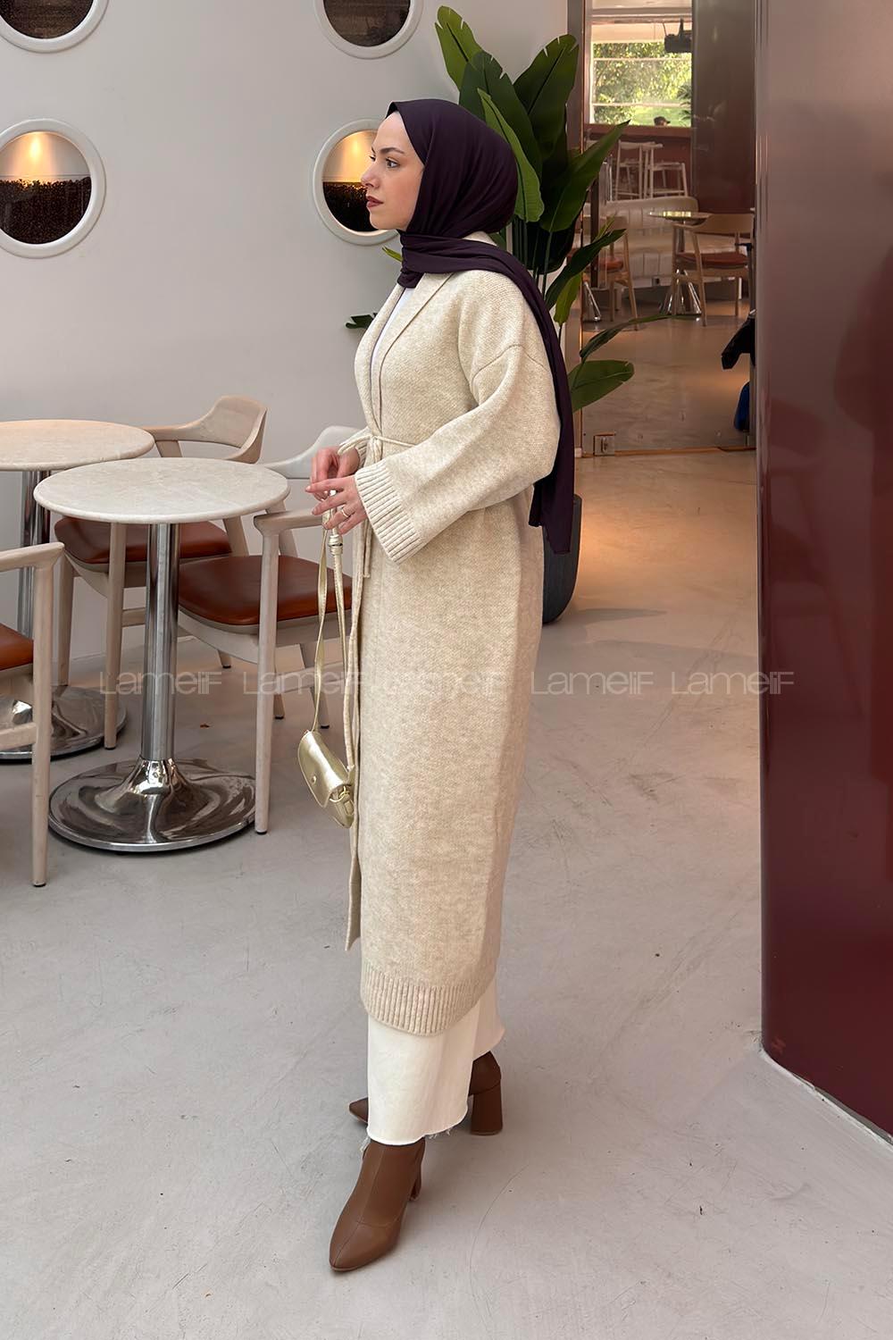 Cream Normal Neck Long Arm Acrylic Polyester Cardigan