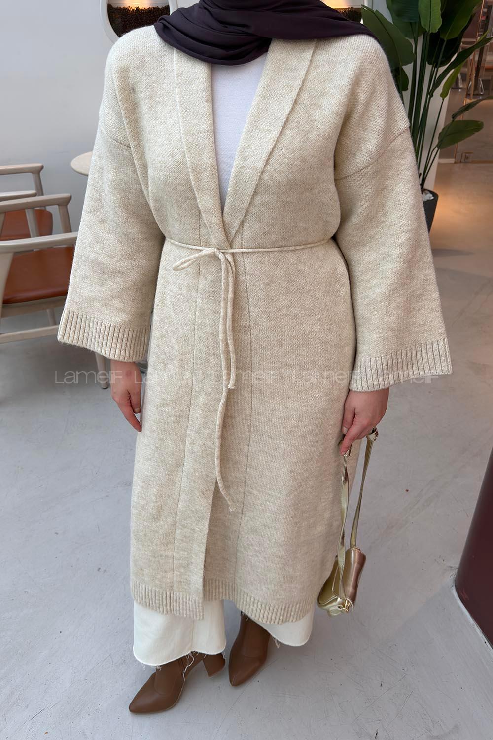 Cream Normal Neck Long Arm Acrylic Polyester Cardigan