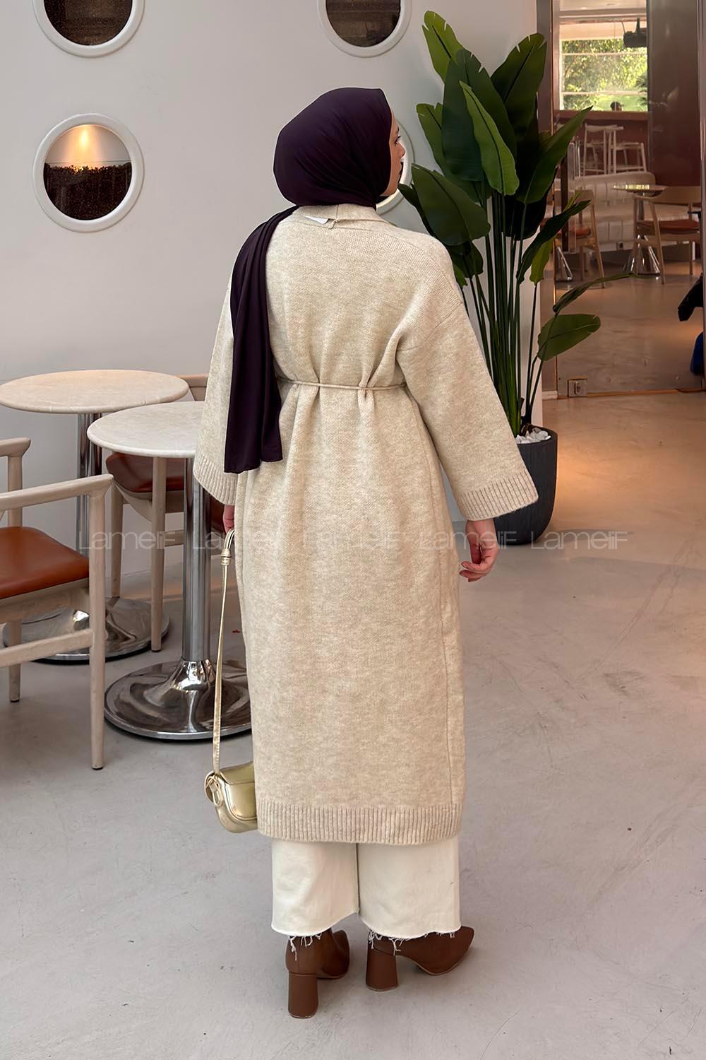 Cream Normal Neck Long Arm Acrylic Polyester Cardigan