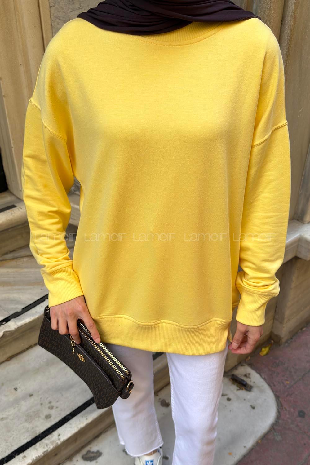Lamelif Bisiklet Yaka Sweatshırt Sarı