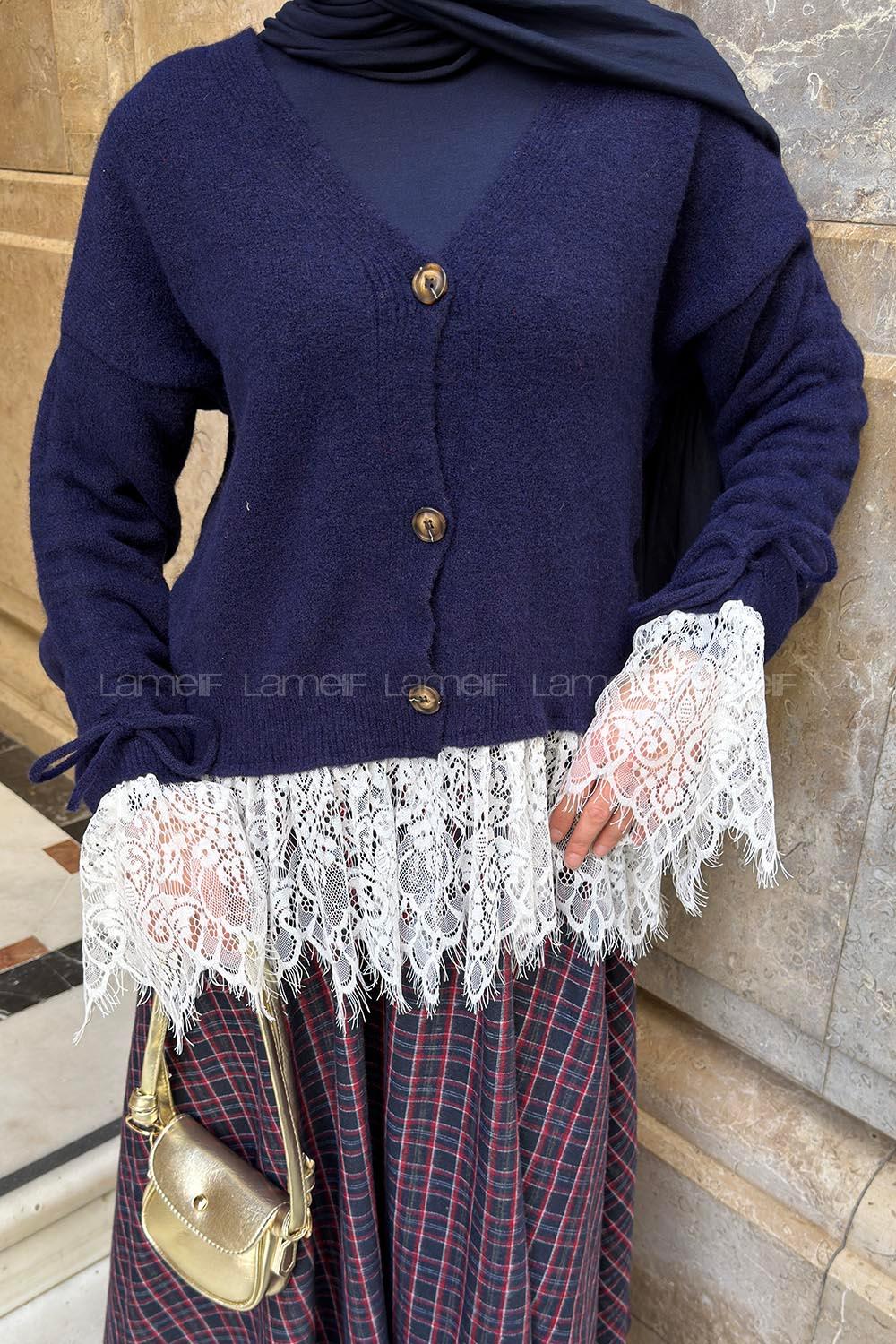 Navy Blue V Neck Long Arm Cardigan