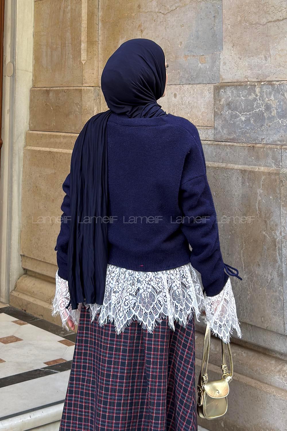 Navy Blue V Neck Long Arm Cardigan